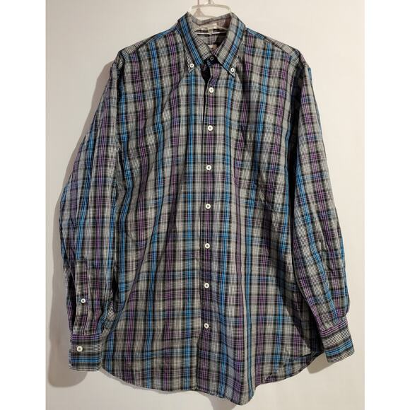Peter Millar Plaid Button Down 100% Cotton Long Sleeve Collared Shirt Men's L - Picture 1 of 9